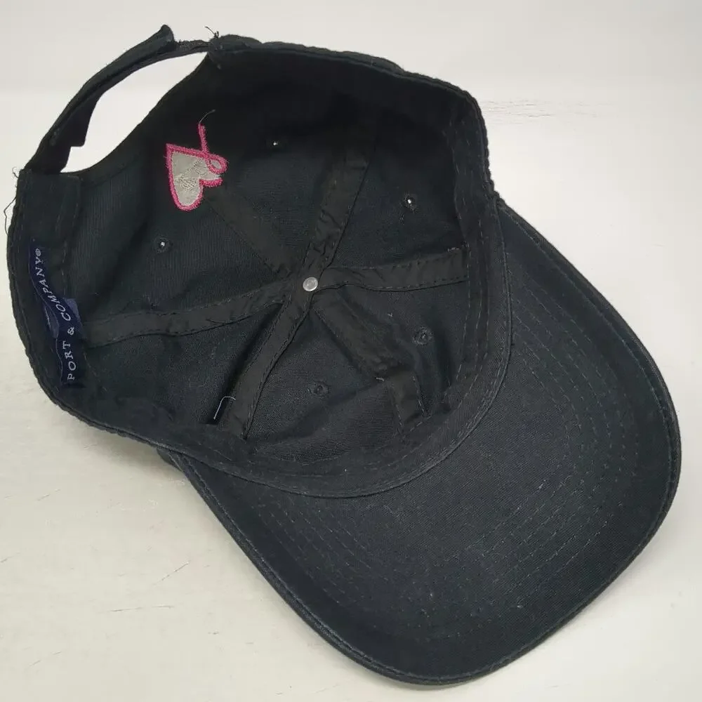 Port & Company Baseball Cap Black OSFM Heart Ribbon Blank Front Strapback Hat